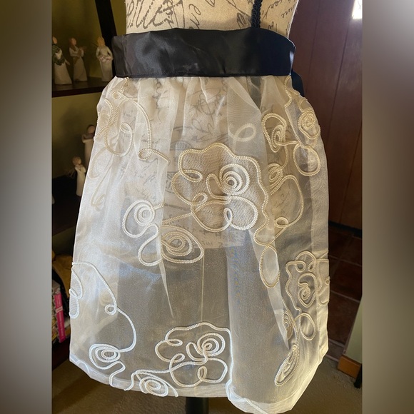 NWT Gorgeous Sheer cream with detail/black satin sash cocktail hostess apron. - Picture 7 of 8